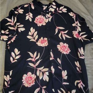 Denim & Flower Black Shirt with Pink Floral Design